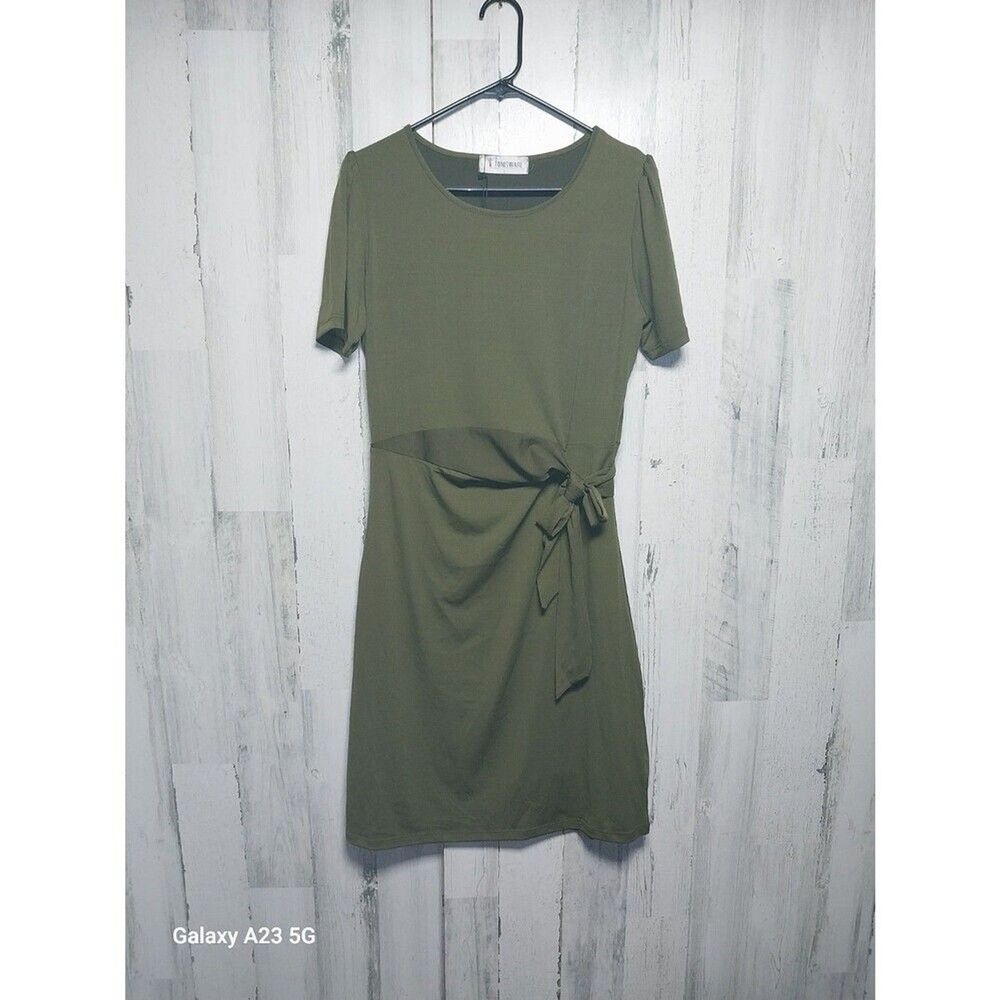 Toms Ware Large Round Neck Short Sleeve Midi Dress Kale Green